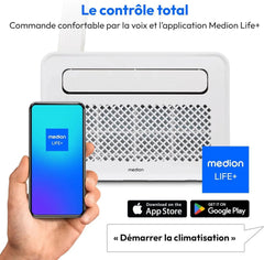MEDION Smart Climatiseur Split P502 (5000 BTU, 3-en-1, Refroidir, Déshumidification, Ventilation, pour caravane, camping-car, kit de joint de fenêtre,