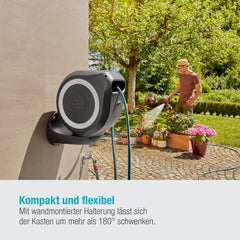 Gardena Wand-Schlauchbox RollUp M 20 m: Flexible Bewässerung für mittelgroße Gärten, schwenkbare Schlauchtrommel, mit Wandhalterung, Systemteilen und