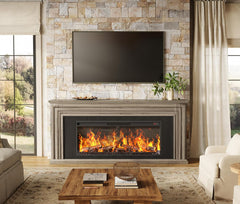75-inch wall-mounted TV cabinet, rustic modern entertainment center with fireplace, 70-inch media cabinet with 3 drawers, featuring a recessed design, suitable for the living room, black version