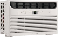 5000-watt window air conditioner, with a cooling area of 250 square feet, operates quietly, has easy and convenient temperature adjustment, 2 fan speeds, automatic restart function, and a white appearance