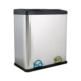 60L 2 Compartment Stainless Steel Recycling Bin, Dual Section Trash Sorter Container for Kitchen, Home & Office