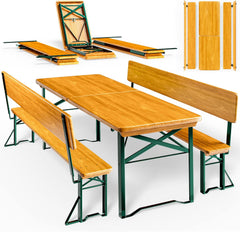Casaria Bierzeltgarnitur mit Lehne 170 cm Klappbar Stabil 2X Bierbank 1x Breiter Tisch Holz Biertischgarnitur Festzeltgarnitur Biergartengarnitur