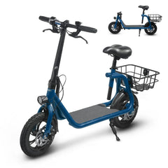 Patinete eléctrico plegable para adultos con asiento, motor sin escobillas de 450 W, neumáticos todoterreno de 12 pulgadas, autonomía de 32 km, ligero
