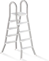 4 Stufige Poolleiter Edelstahl, Pooltreppe für Aufstellpool, Poolleiter 132 cm Poolhöhe, Pool Treppe, Poolstufen für Aufstellpools, Schwimmbadleiter