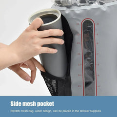 Outdoor sports water bag, portable solar shower set, with pressure foot pump, foldable travel water storage device, suitable for camping, beaches, travel and activities.
