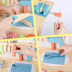 Children's tool table toys game workbench wooden tool table workshop workbench with tool set wooden construction workbench toys