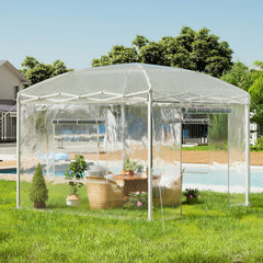 19.2×9.7×8.5 feet Outdoor upgraded retractable greenhouse with adjustable reinforced frame, portable walk-through greenhouse, equipped with 2 rollable zipped doors and mesh windows, PE shell, white