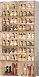Portable shoe rack organizer, suitable for the entrance of the closet, stackable storage cabinet for sports shoes, shoe cabinet with magnetic transparent doors, large plastic storage container box (with lid), with 5 layers, can hold 20 pairs of shoes