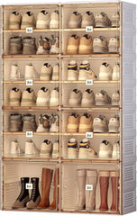 Portable shoe rack organizer, suitable for the entrance of the closet, stackable storage cabinet for sports shoes, shoe cabinet with magnetic transparent doors, large plastic storage container box (with lid), with 5 layers, can hold 20 pairs of shoes