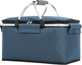 Folding Insulated Cooler Picnic Basket Portable Insulated Lunch Bag Large Lunch Bag with Aluminium Handles for Office Camping Hiking Outdoor Picnic
