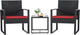 3 Pieces Patio Set Outdoor Wicker Furniture Sets Modern Rattan Chair Conversation Sets with Coffee Table for Yard and Bistro (Black)