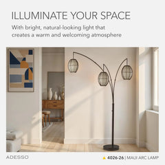 Floor lamp, equipped with three movable lampshades and an adjustable height design - perfect for decorating bedrooms, living rooms and corners, with a bronze color finish.