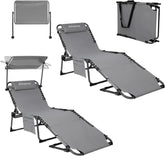 2-Seater Sun Chair with Facial Opening, Outdoor Foldable Portable Lounge Chair, Adjustable Five-Legged Folding Chair, With Sunshade, Suitable for Outdoor Beach, Gray Version