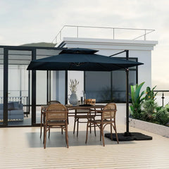 9.5-foot cantilevered patio umbrella, outdoor square offset umbrella, 360° rotatable, double-structured heavy-duty patio hanging umbrella, with cross base, suitable for gardens, patios, swimming pools and backyards.
