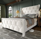 King Size Bed Frame with 56" Headboard - 1000LBS Capacity Support, Velvet Upholstered Wingback Platform Bed Frame, Noise Free, Sturdy Wooden Slat Support