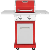 2-Burner Propane Gas Grill, Red Stainless Steel, 28,000 BTUs, Compact Design