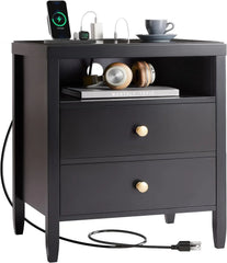 Modern bedside table with black metal finish - 2-piece set