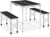 Folding Camping Table with 2 Benches Aluminium Grey,Item colourGrey and Silver