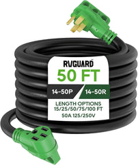 50 Amp 50 Foot RV/EV Extension Cord, NEMA 14-50P/R Heavy Duty Extension Cord with LED Power Indicator and Cord Organizer, Green, ETL Listed