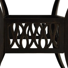 Bronze terrace table, made of cast aluminum, suitable for outdoor use, square design, stable and durable, with dimensions of 35.4 inches × 35.4 inches × 28.7 inches, equipped with umbrella holes, requires assembly.