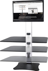 High-position electric triple monitor adjustable desk | Sit-stand dual-purpose work desk for three screens | 28-inch wide work surface | Compatible with any standard desktop | Adjustable monitor stand