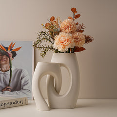 Modern Ceramic Interlocking Tube Decorative Vase for Tabletop Home Decor
