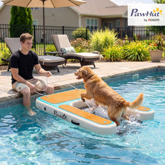 PawHut Aufblasbare Hunde Wasserrampe Hunderampe Pool 151x102 cm Tragbares Hundeboot mit Rutschfester Eva-Oberfläche Schwimmende Dock Leiter für große