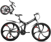 26-Inch Folding Mountain Bike for Adults, 21-Speed, Dual Suspension