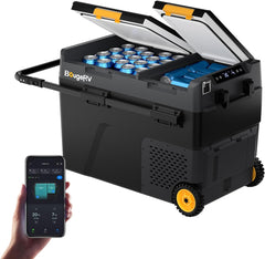 BougeRV CRD2 V2.0 Kompressor Kühlbox 49L mit Gefrierfach Doppeltür Dualzonen Kühlbox Auto mit Rollen & Griff 12V/24V 230V Camping Kühlschrank