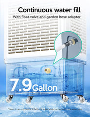 Evaporative Cooler, 2100CFM Air Cooler, 120°Oscillation Swamp Cooler with Remote Control, 24H Timer, 3 Wind Speeds for Outdoor Indoor Use,8 Gallon