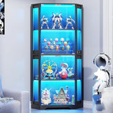 Corner Display Cabinet with Glass Doors, 65" Lighted Curio Cabinet with 3 Color Lights for Collectibles, 4-Tier Display Case Bookcase with Human Body Sensor for Toys, Books, Trophy, Black