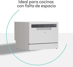 Candy CP 6E51LW Lavavajillas Pequeño y Compacto, 6 Servicios, Digital, 51DBA, 5 Ciclos, Media Carga, Inicio Diferido 3-6-9 horas, Indicador Sal y
