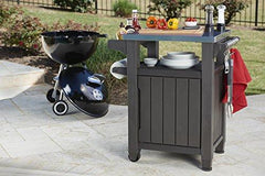 Portable Outdoor Table and Storage Cabinet with Hooks for Grill Accessories-Stainless Steel Top for Patio Kitchen Island or Bar Cart