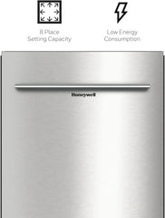 Honeywell 18 Inch Dishwasher with 8 Place settings, 6 Washing Programs, Stainless Steel Tub, UL/Energy Star- Stainless Steel