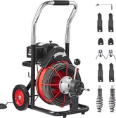 550W Drain Cleaning Machine, 100-Ft. x 1/2-Inch Sewer Snake Auger with 8 Cutters, Wheels and Foot Switch, for 2-4-Inch Pipes