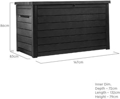 Keter Kissenbox XXL Ontario, graphit, 870l Fassungsvermögen, Außenmaße: 147 x 83 x 86 cm, Auflagenbox wasserdicht, für Outdoor geeignet