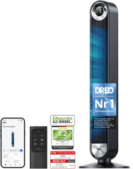 DREO 25 dB Leiser Smart Turmventilator, 106cm Höhe 4 Modi 9-Geschwindigkeit Max 7,9m/s 12H Timer 90° Oszillierender Ventilator mit Fernbedienung