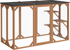 Wiltec Freilaufgehege Katzen 168 x 82 x 166,5 cm mit 6 Liegeflächen, wetterfestes Katzengehege Garten, Katzenhaus mit Drahtgitter und Bitumen Dach