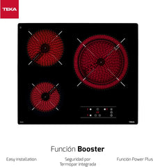 TEKA Placa Vitrocerámica 60 cm, 3 Fuegos, Touch Control, Función Stop & Go, Indicador de Calor Residual, Modelo TB 6315