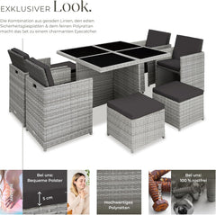 tectake Lounge Möbel Set 4X Stühle, 4X Hocker, 1x Tisch, platzsparende Cube Aufbewahrung, Outdoor Rattan Gartenmöbel für Balkon, Garten und Terrasse,