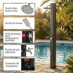 Outsunny Ducha Solar de Exterior 35 L con 2 Cabezales de Ducha y Grifo para Agua Caliente 0-55°C Ducha de Jardín para Piscina Playa Patio