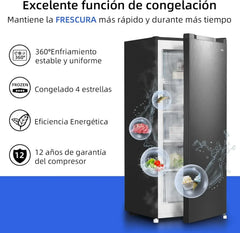Congelador vertical independiente CHiQ, 145L de capacidad, congelación rápida, termostato ajustable, silencioso, puerta reversible, negro,