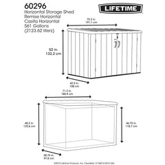 2026 Lifetime Caseta de almacenamiento horizontal 1,9 x 1,1 m – Capacidad 2.407 L