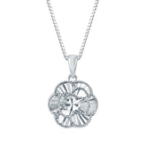 Diamond Cut Floral Pendant in White Gold