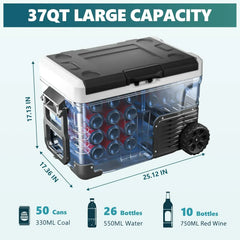 EUHOMY 12 Volt Refrigerator, 37QT(35L) Electric Cooler, Portable Freezer 12V/24V DC 110-240V AC, 12V Fridge -4--~68--, 12V Cooler with Wheels & 2 Baskets for Travel, Truck, Boat, Camping