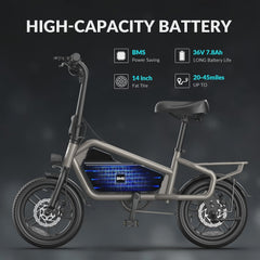 5TH WHEEL 14 in Electric Bike for Adults with 650W Peak Motor Electric Bicycle, 36V 7.8Ah Battery Ebike, UL2849
