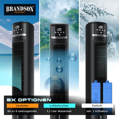 Brandson – mobiler Luftkühler mit Wasserkühlung im ECO Design - DC Motor sehr leise - 60% Energieeinsparung - Sieger Ventilatoren und Luftkühler 2026