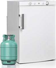 SMETA Gaskühlschrank Gefrierschrank 12V/230V/Gas, Kühlschrank Mit Gefrierfach 100L, Leiser Kombikühlschrank Für Camping, Zuhause, Wohnwagen, Garage,