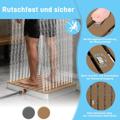 UISEBRT Gartendusche Außendusche aus WPC und Aluminium - Mobile Bodendusche Solardusche Campingdusche - Fontänenhöhe bis 4m einstellbar - für Pool