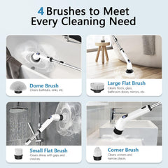 Electric Spin Scrubber, Full-Body IPX7 Waterproof Bathroom Scrubber with Power LCD Display, Adjustable Extension Handle, Cordless Shower Cleaner Brush for Bathtub Kitchen Wall Cleaning